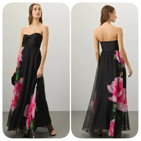 One33 Social Chiffon Strapless Gown Black Maxi Sz 4
